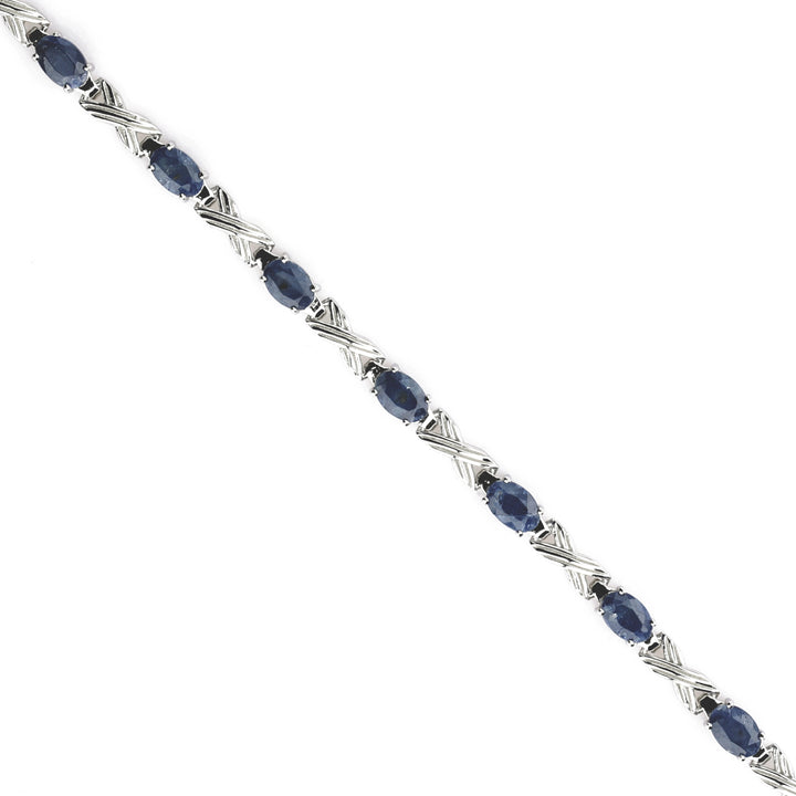 8.01 Cts Blue Sapphire Station Bracelet In 925 Sterling Silver