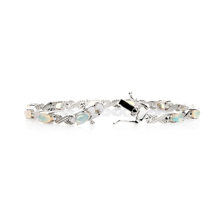 3.19 Cts White Opal Station Bracelet In 925 Sterling Silver