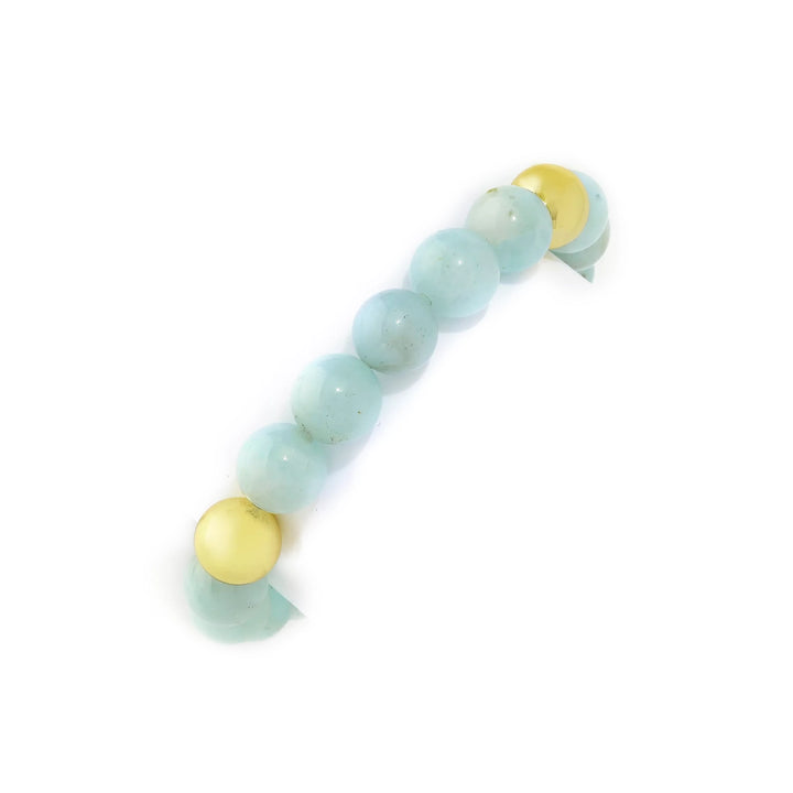 Aquamarine Bead Stretch Bracelet in 18K Gold Plated Brass