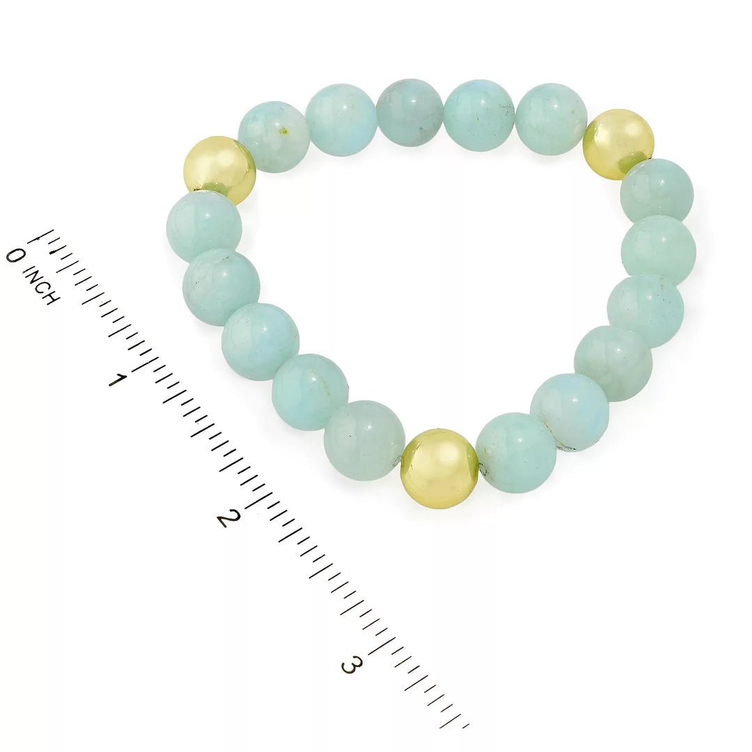 Aquamarine Bead Stretch Bracelet in 18K Gold Plated Brass