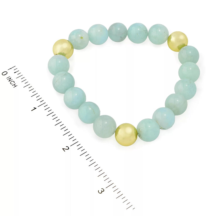 Aquamarine Bead Stretch Bracelet in 18K Gold Plated Brass