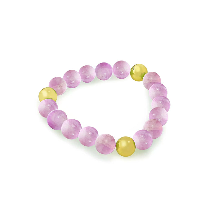 Kunzite Bead Stretch Bracelet in 18K Gold Plated Brass