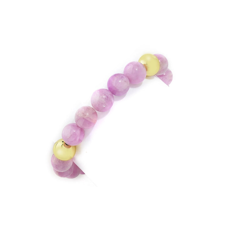 Kunzite Bead Stretch Bracelet in 18K Gold Plated Brass