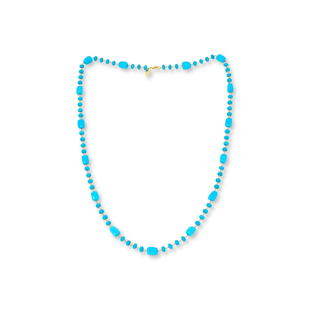 Turquoise Beaded Necklace in Yellow Gold Plated Brass