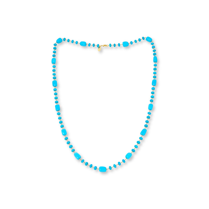 Turquoise Beaded Necklace in Yellow Gold Plated Brass