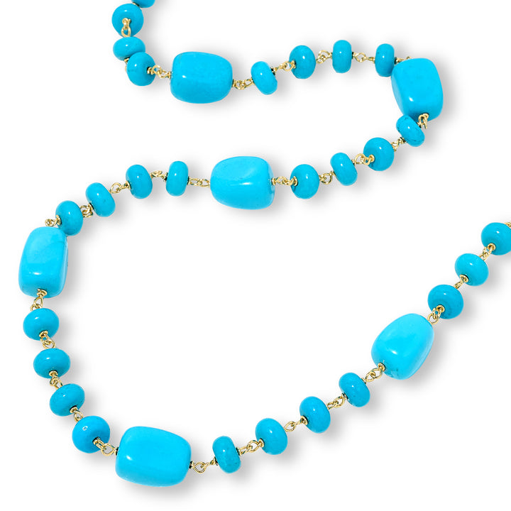 Turquoise Beaded Necklace in Yellow Gold Plated Brass