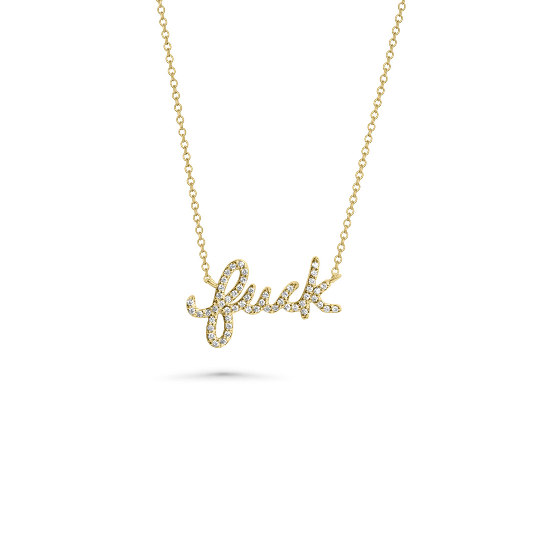 0.15 Cts White Diamond FUCK Necklace in 14K Yellow Gold