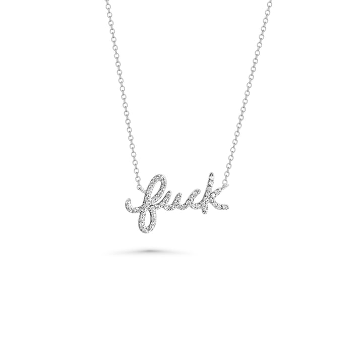 0.15 Cts White Diamond FUCK Necklace in 14K White Gold