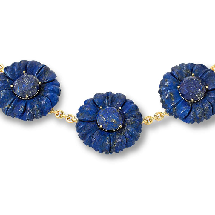 230 Cts Lapis Lazuli Flower Necklace in Brass