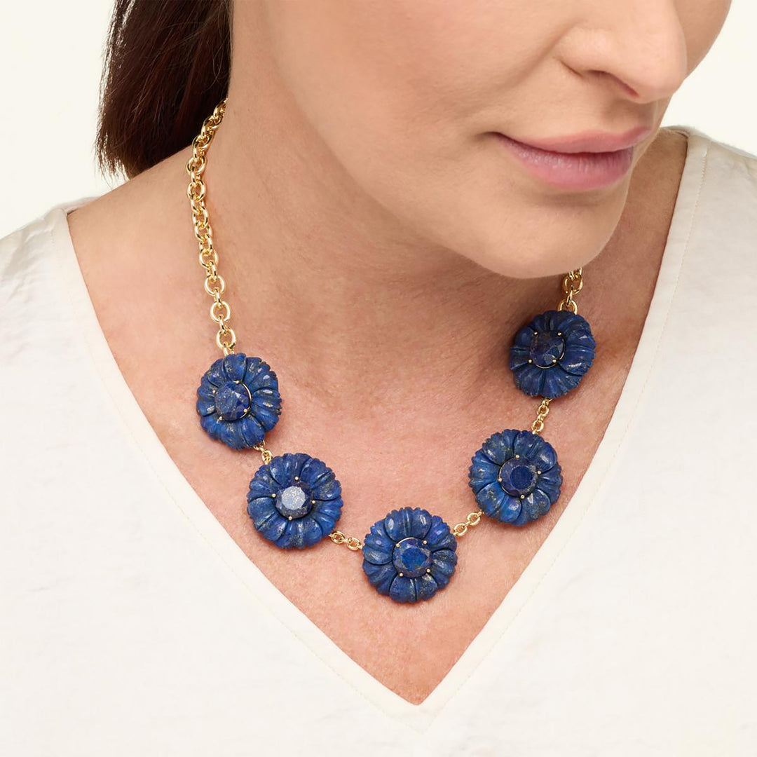 230 Cts Lapis Lazuli Flower Necklace in Brass