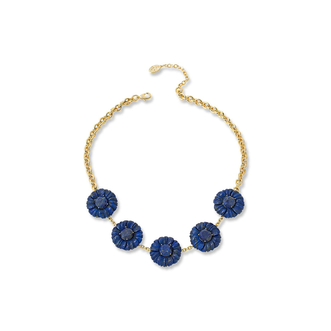 230 Cts Lapis Lazuli Flower Necklace in Brass