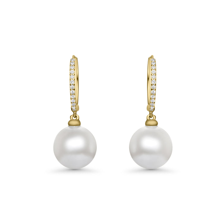 9.00-10.00 MM Shell Pearl and White Diamond Earring in 14K Yellow Gold