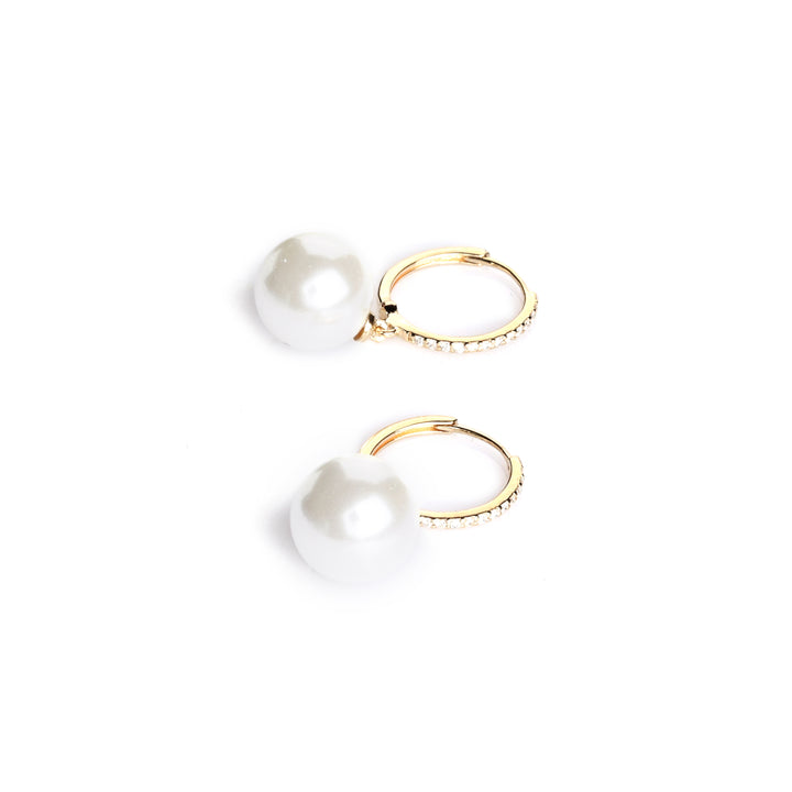9.00-10.00 MM Shell Pearl and White Diamond Earring in 14K Yellow Gold
