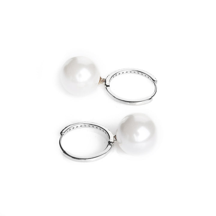 9.00-10.00 MM Shell Pearl and White Diamond Earring in 14K White Gold