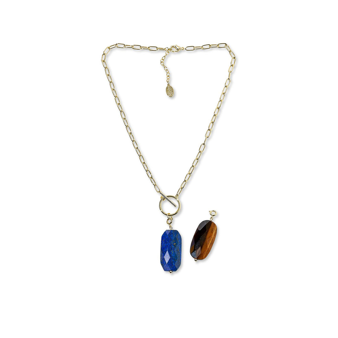 57 Cts Lapis Lazuli Switchabl Drop Necklace in Brass