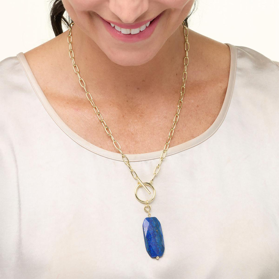 57 Cts Lapis Lazuli Switchabl Drop Necklace in Brass