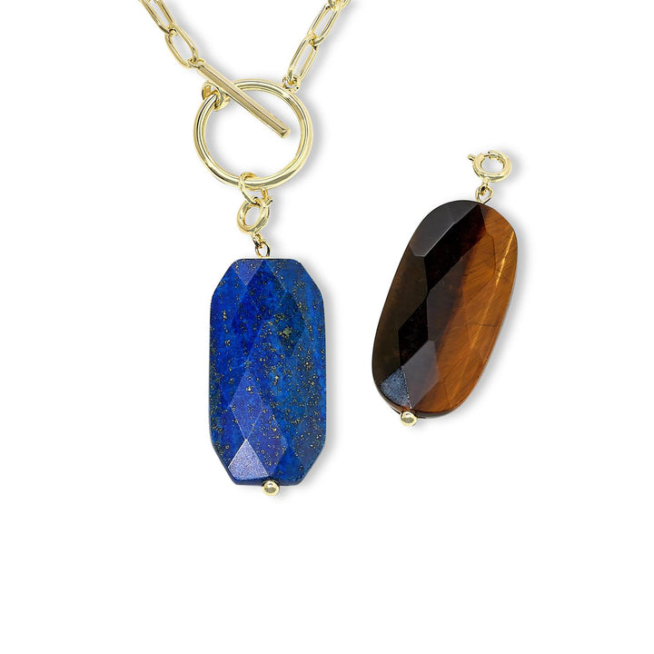 57 Cts Lapis Lazuli Switchabl Drop Necklace in Brass