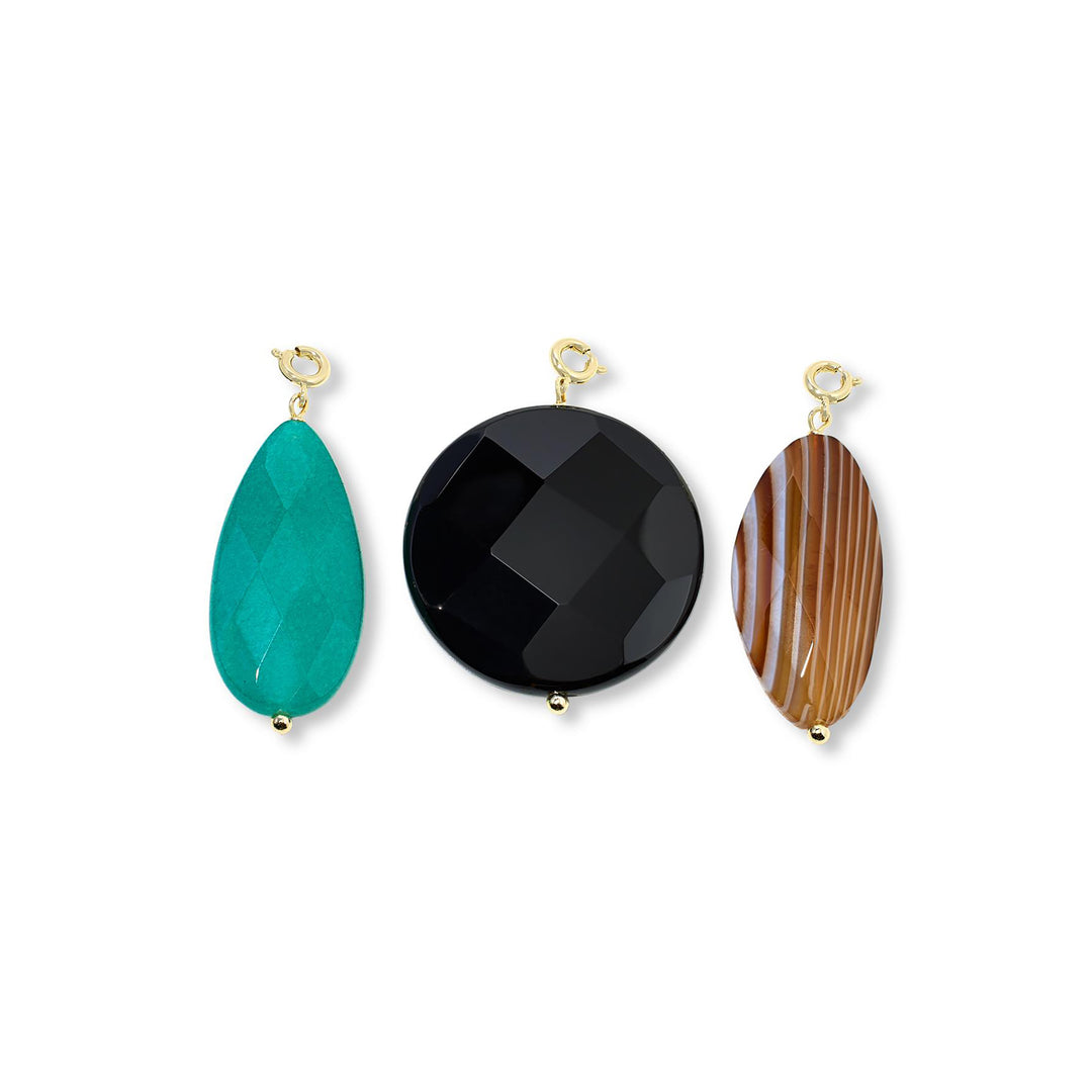 BlackOnyx, Amazonite and Banded Agate Charm Pack in Brass