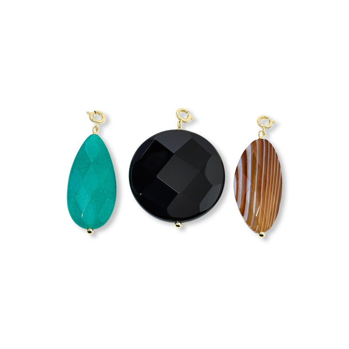 BlackOnyx, Amazonite and Banded Agate Charm Pack in Brass