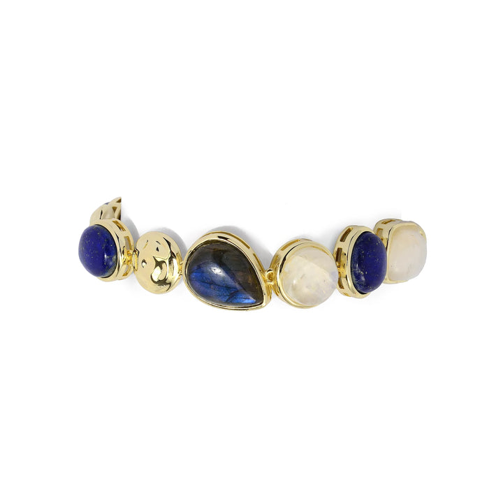 Multi Gemstone Station Bracelet in 18K Gold Plated Brass