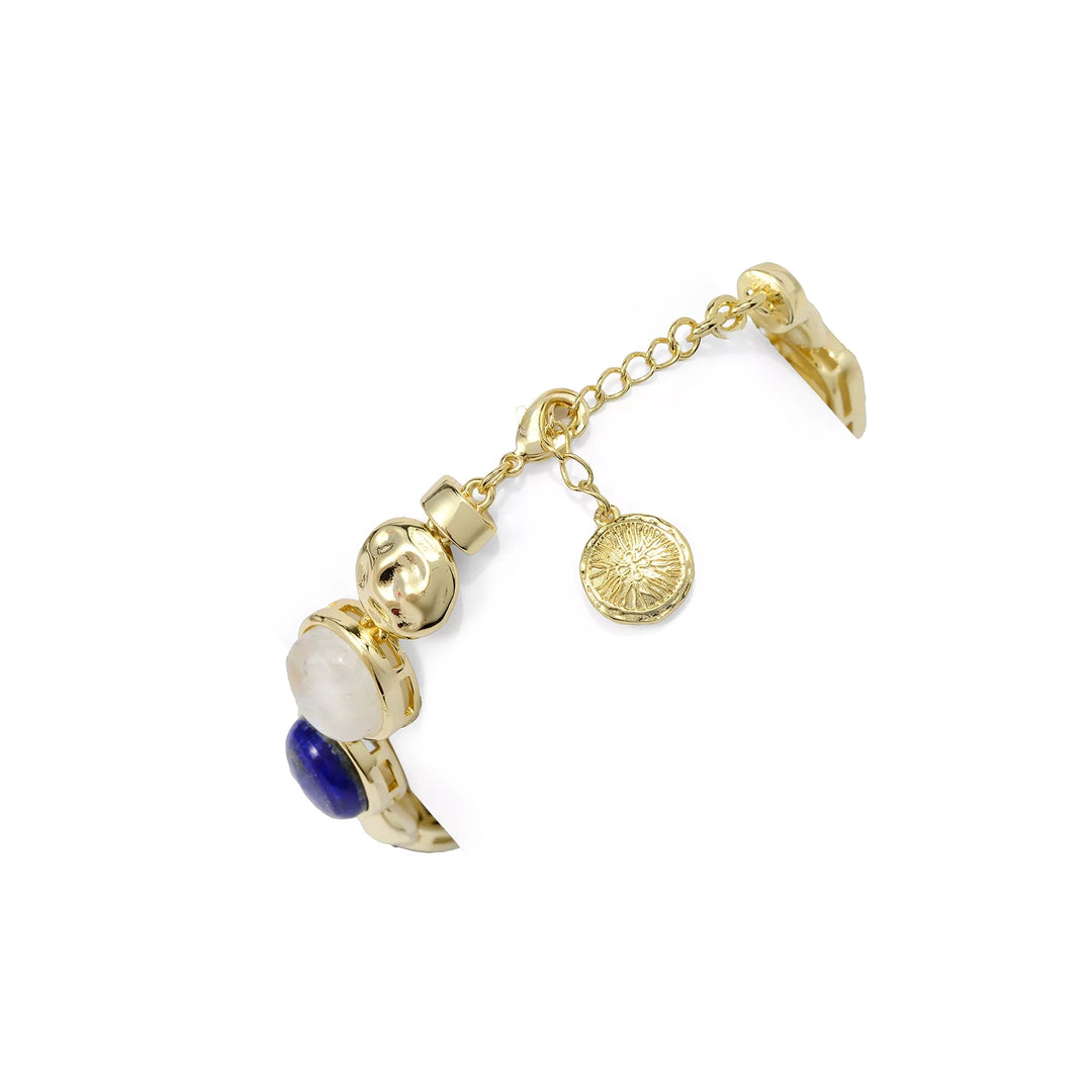 Multi Gemstone Station Bracelet in 18K Gold Plated Brass