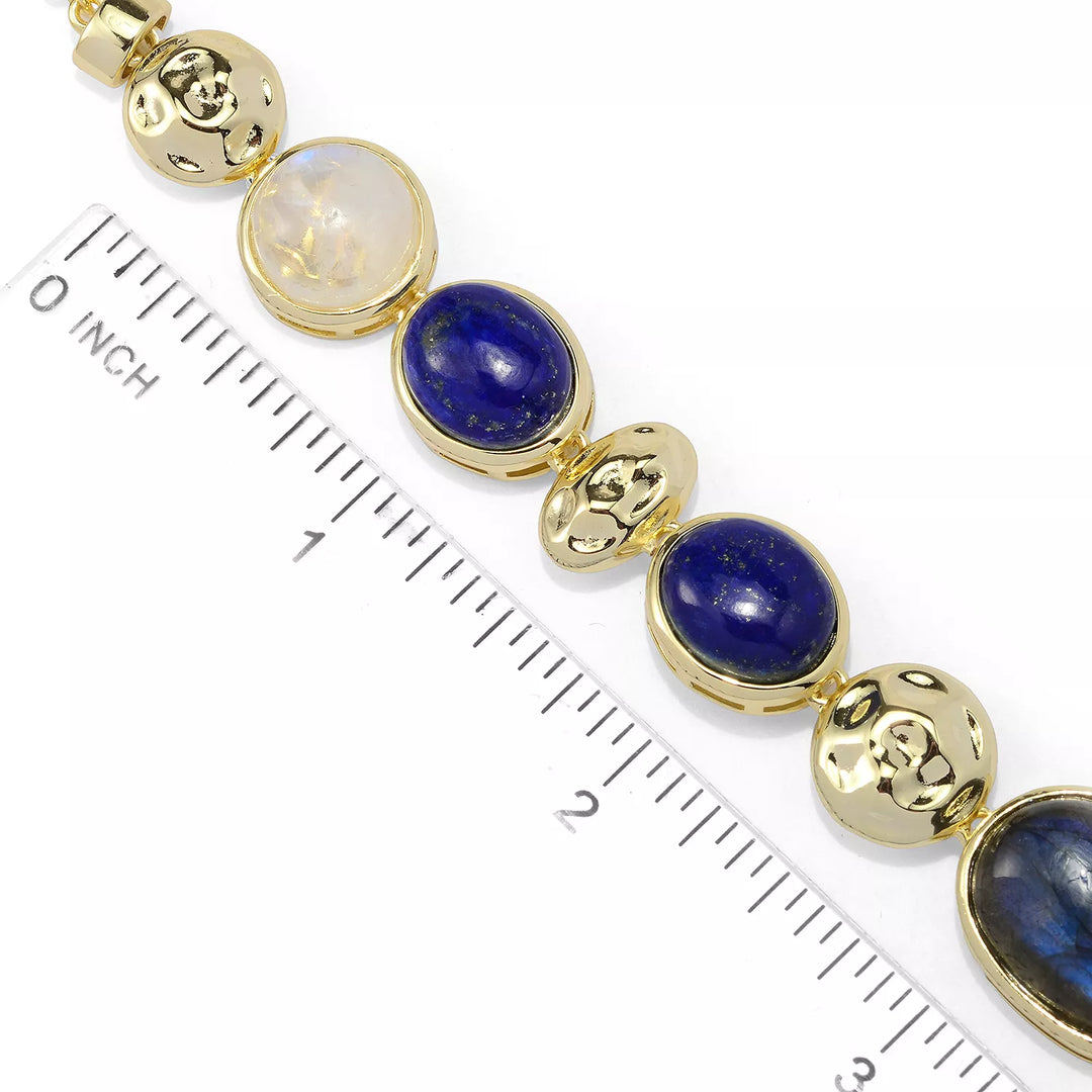 Multi Gemstone Station Bracelet in 18K Gold Plated Brass