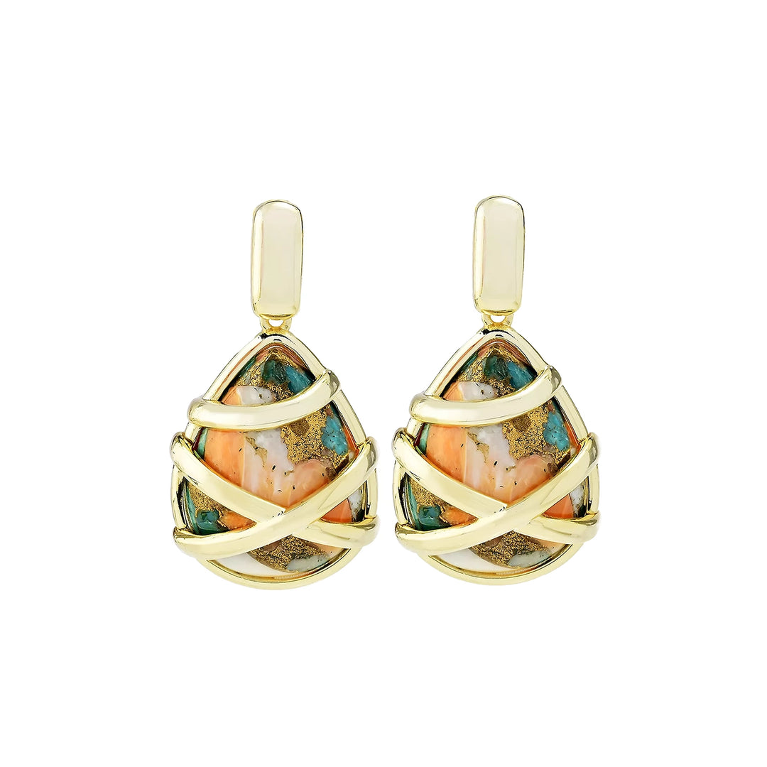 Pear Shape Spiny Oyster Earring in 18K Gold Plated Brass