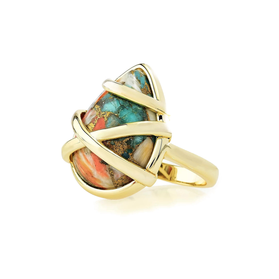 Pear Shape Spiny Oyster Ring in 18K Gold Plated Brass