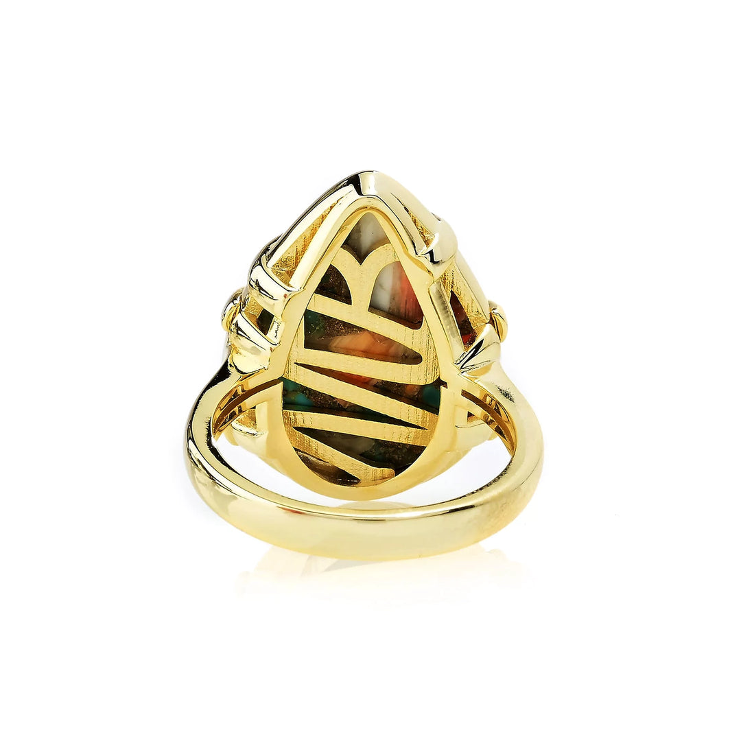 Pear Shape Spiny Oyster Ring in 18K Gold Plated Brass