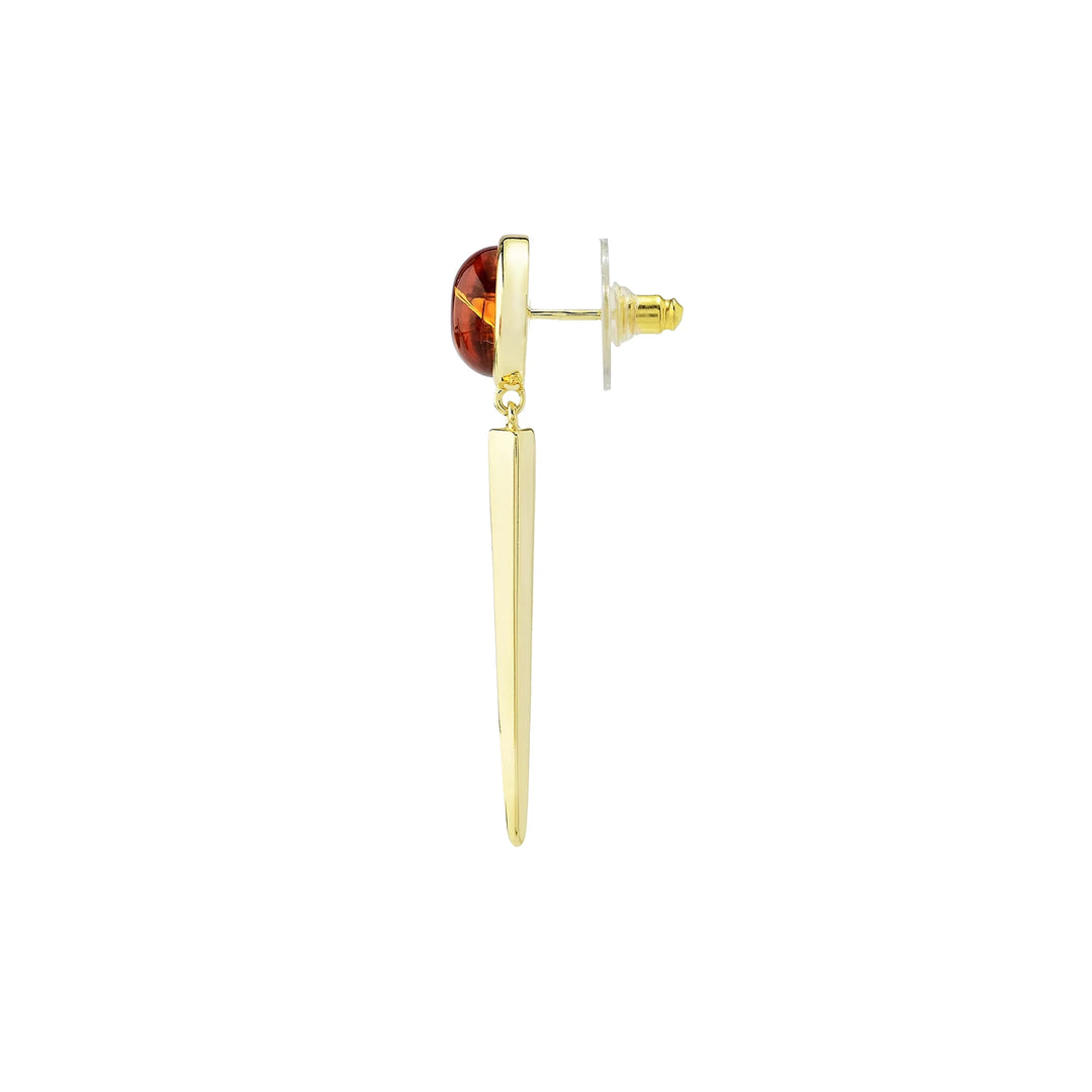 10MM Round Amber Drop Earring in 18K Gold Plated Brass