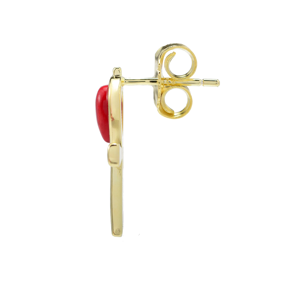 1.32 Cts Red Coral Egyptian Ankh Cross Earring in 18K Gold Plated 925 Silver