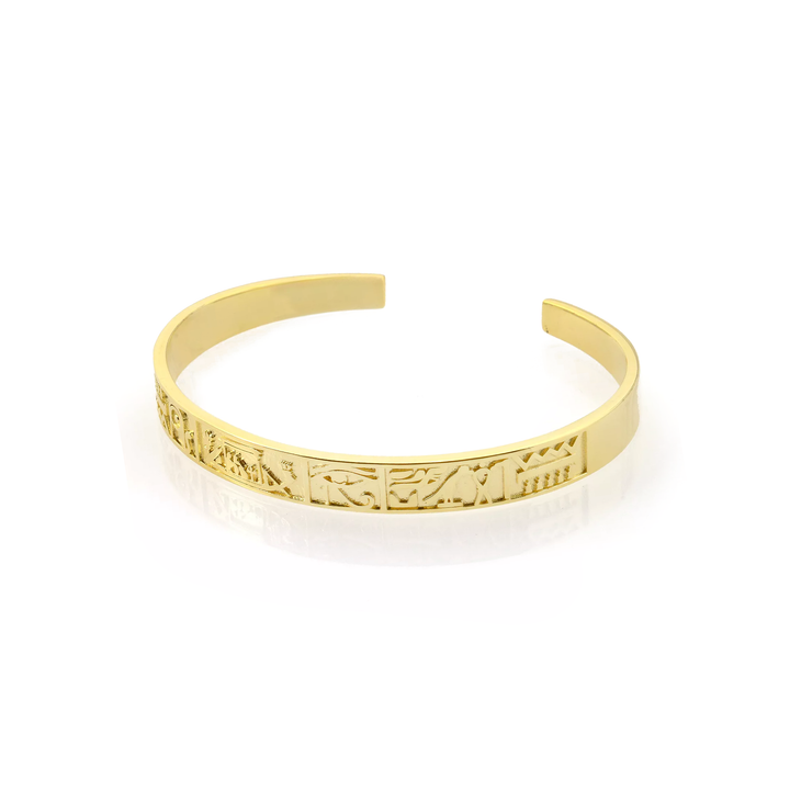 Egyptian Hieroglyphics Cuff Bracelet in 18K Gold Plated 925 Silver