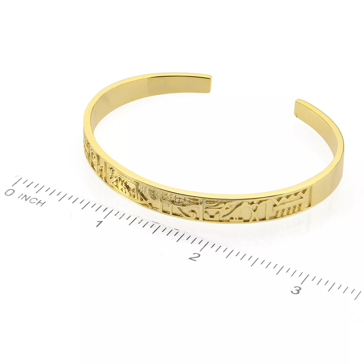 Egyptian Hieroglyphics Cuff Bracelet in 18K Gold Plated 925 Silver