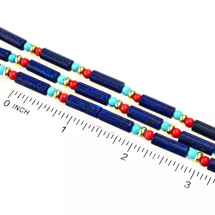 76.65 Cts Lapis Lazuli and Turquoise Cleopatra Egyptian Necklace in 18K Gold Plated 925 Silver