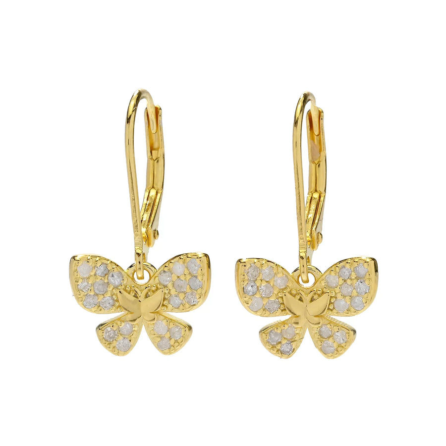 0.21 Cts White Diamond Butterfly Earring in 18K Gold Plated 925 Sterling Silver