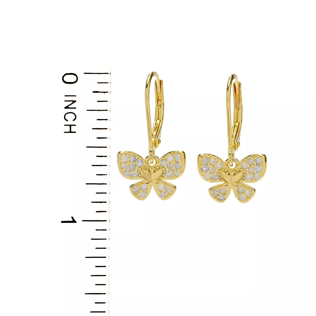 0.21 Cts White Diamond Butterfly Earring in 18K Gold Plated 925 Sterling Silver