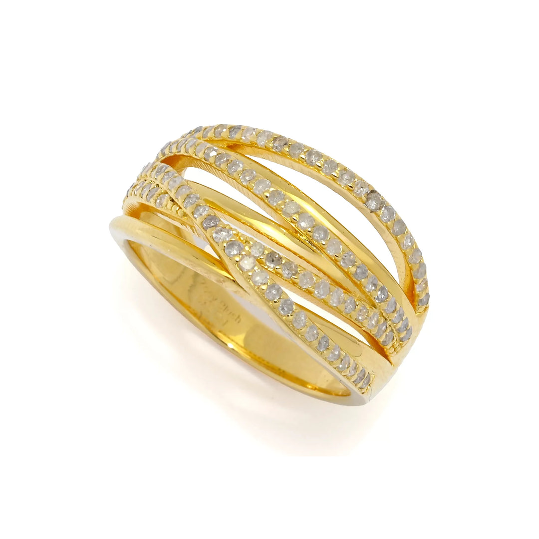 0.5 Cts White Diamond Multi Row Ring in 18K Gold Plated 925 Sterling Silver