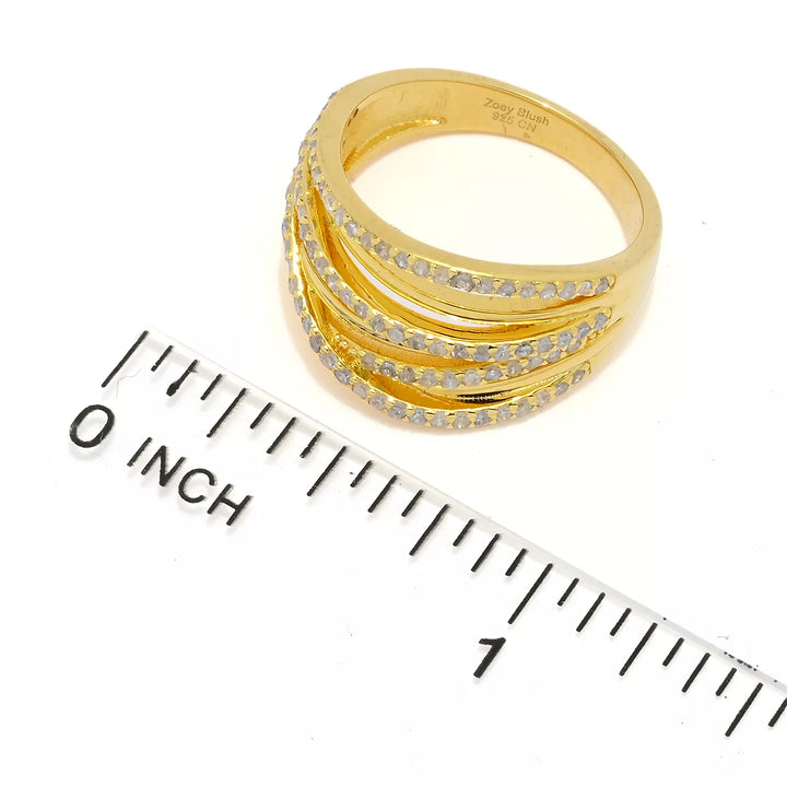 0.5 Cts White Diamond Multi Row Ring in 18K Gold Plated 925 Sterling Silver