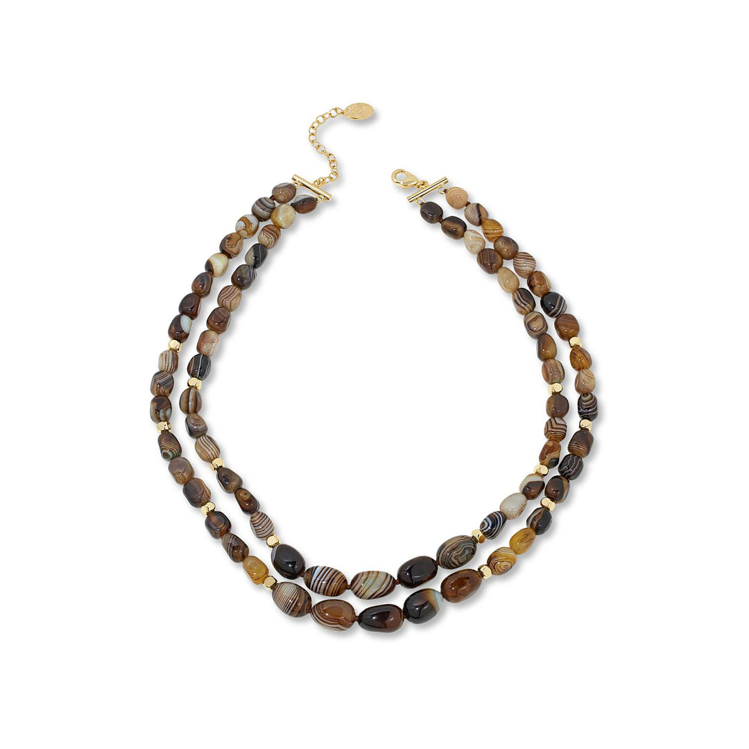 675 Cts Agate Beaded Necklace in Brass