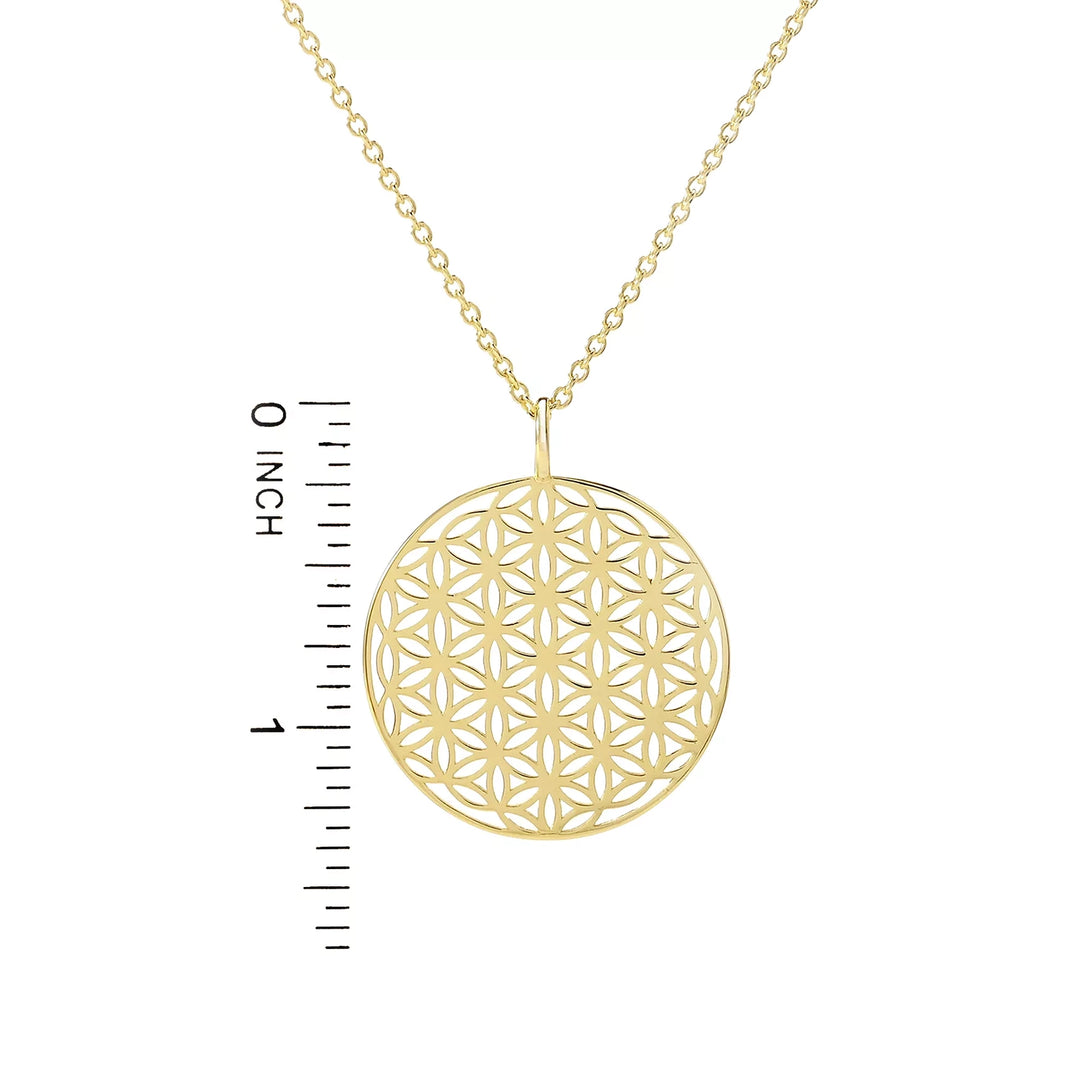 Flower of Life Drop Pendant  in  Yellow Gold Plated 925 Sterling Silver w/ Chain