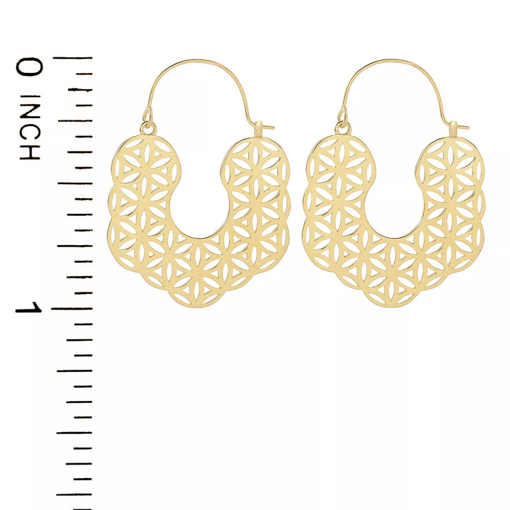 Flower of Life Hoop Earrings in Yellow Gold Plated 925 Sterling Silver