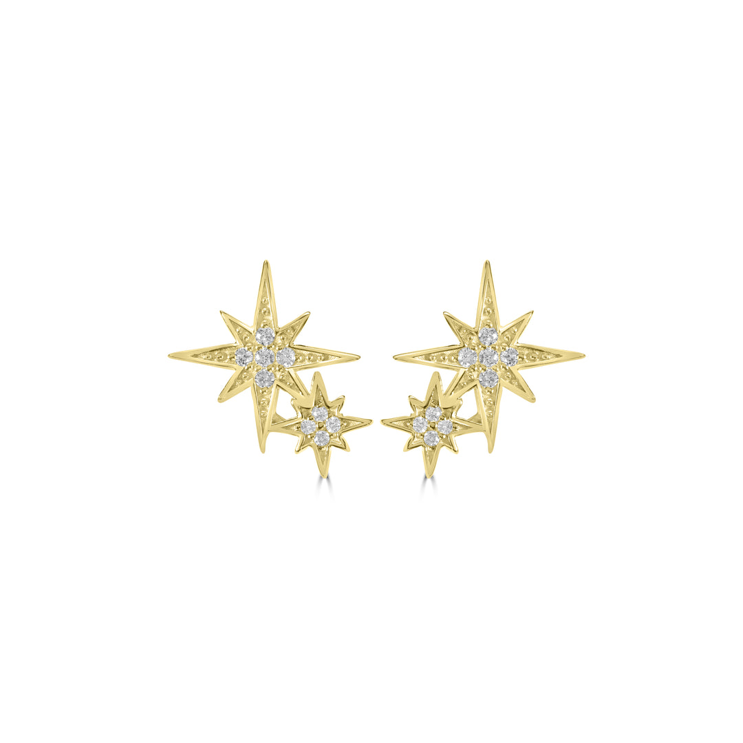 0.10 Cts White Diamond STARS Earring in 14K Yellow Gold