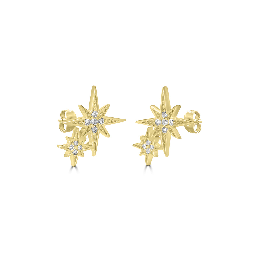 0.10 Cts White Diamond STARS Earring in 14K Yellow Gold