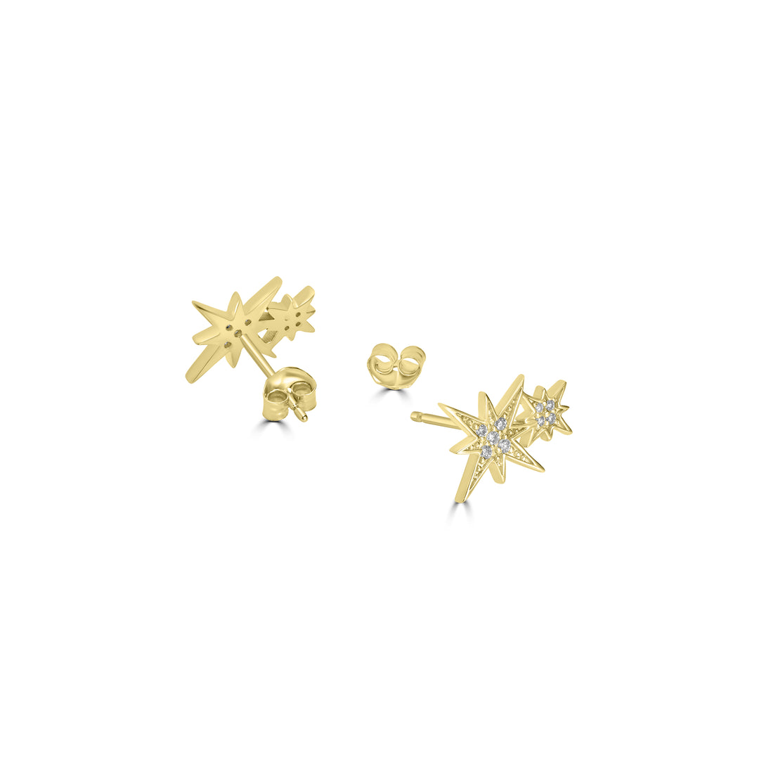 0.10 Cts White Diamond STARS Earring in 14K Yellow Gold