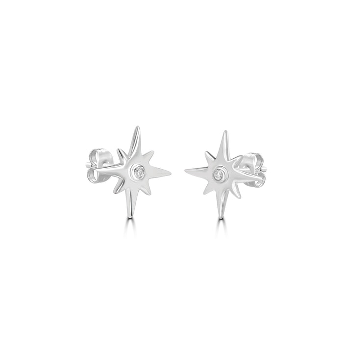 0.01 Cts White Diamond STAR Earring in 14K White Gold