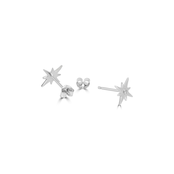 0.01 Cts White Diamond STAR Earring in 14K White Gold