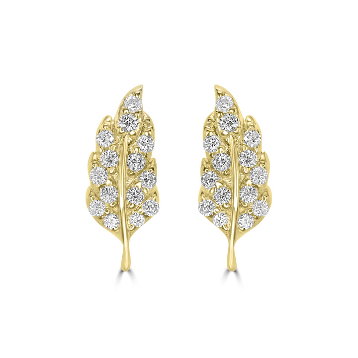 0.11 Cts White Diamond LEAF Earring in 14K Yellow Gold