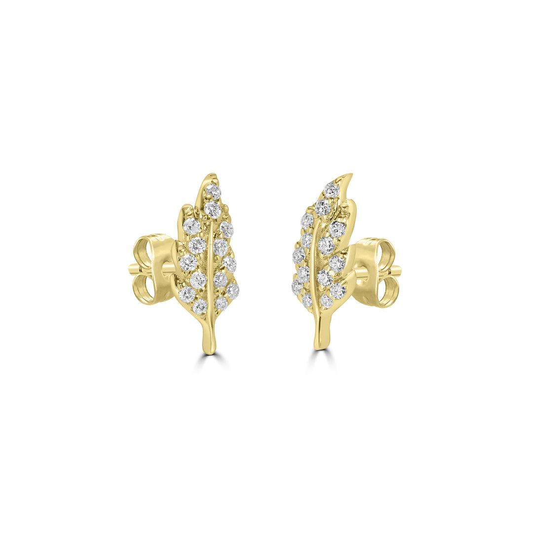 0.11 Cts White Diamond LEAF Earring in 14K Yellow Gold