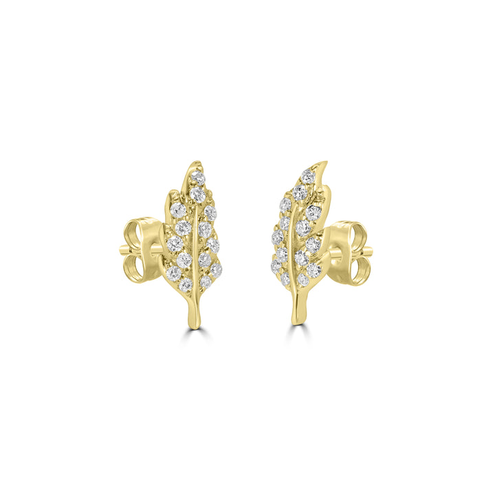 0.11 Cts White Diamond LEAF Earring in 14K Yellow Gold