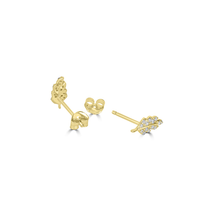 0.11 Cts White Diamond LEAF Earring in 14K Yellow Gold